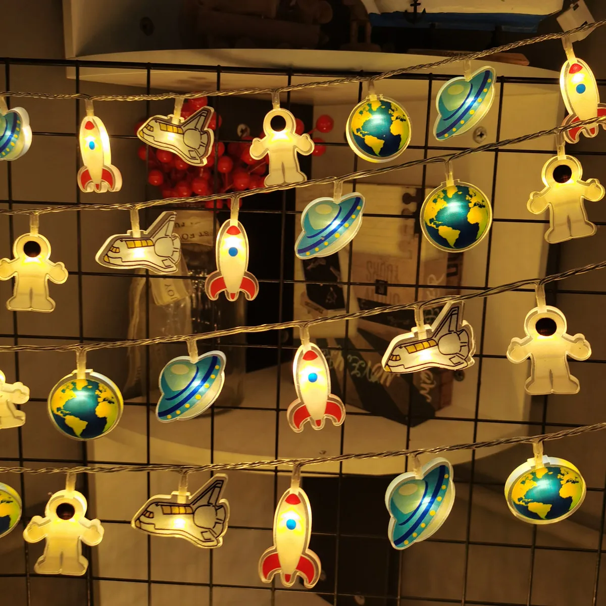 Outer Adventure Acrylic String Lights, Astronaut Rocket Earth UFO Themed Twinkle Fairy Lights, Cosmic Style Creative Decoration