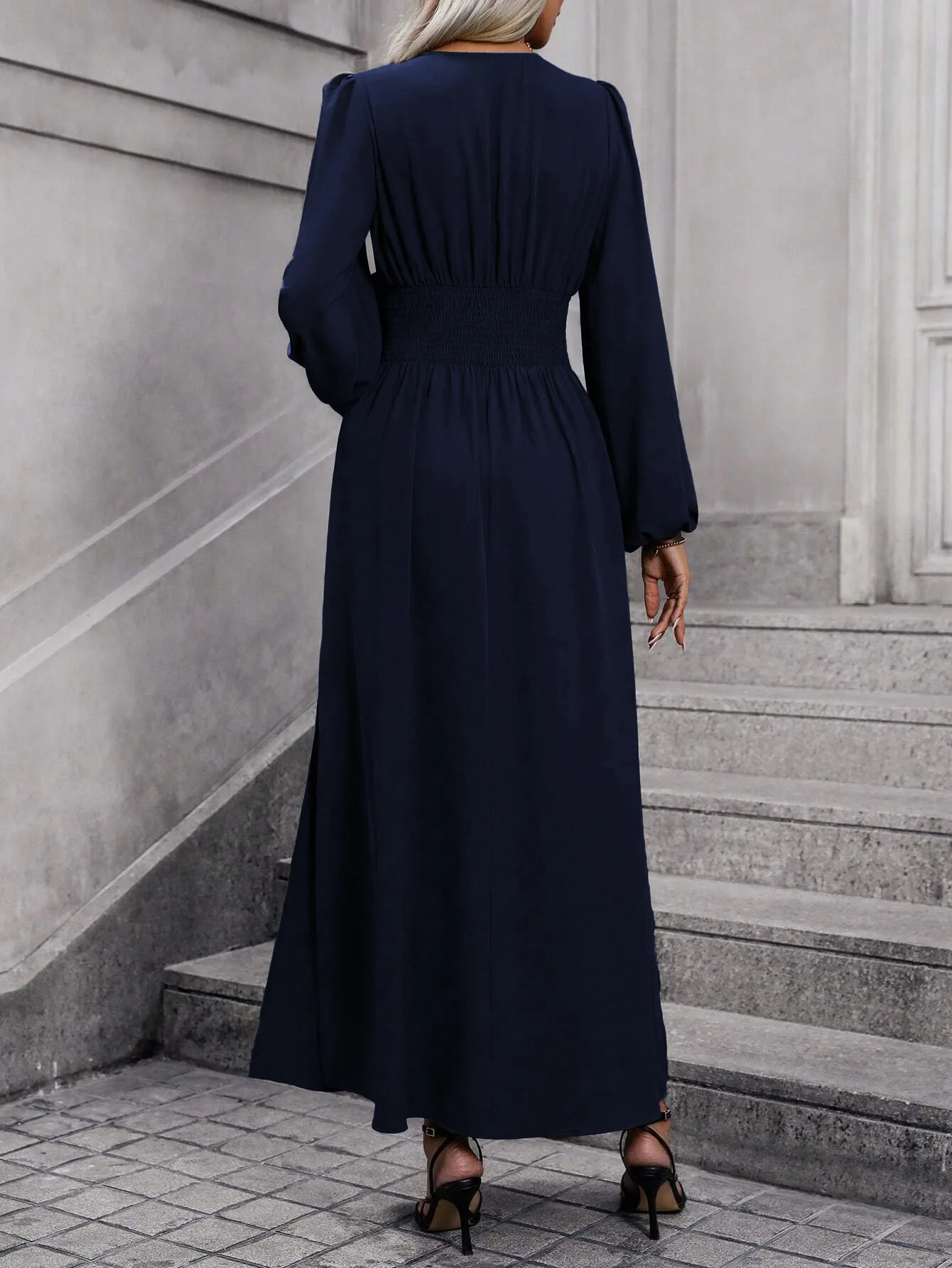 Womens Casual Dresses Elegant Party Dress for Women Wedding Guest V Neck Lantern Long Sleeve High Waist A Line Pleated Maxi