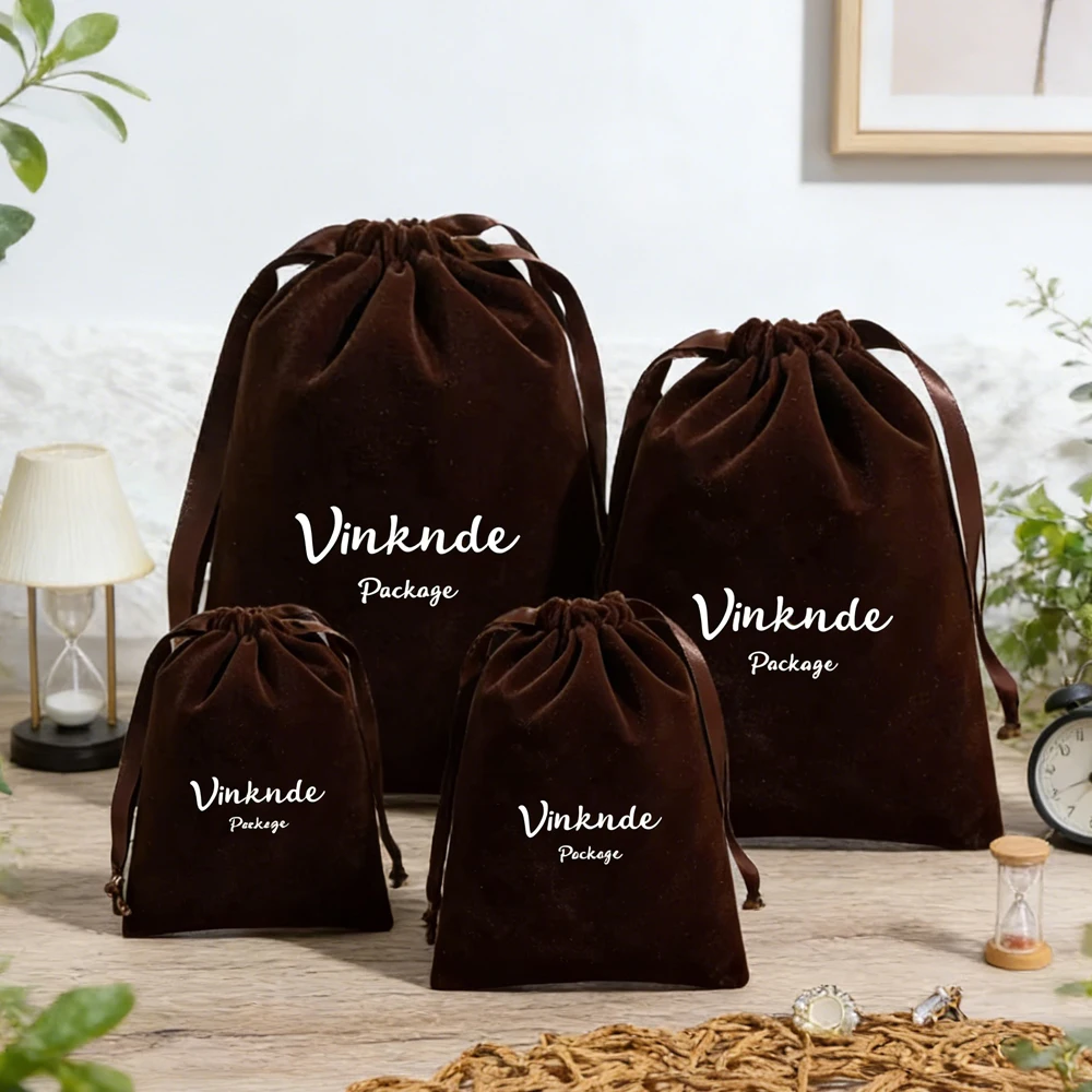 

Кофейный бархатный винтажный чехол на заказ для жемчужного ожерелья, органайзер для ювелирных изделий на шнурке, бархатные подарочные пакеты, серьги, браслет, пылесборник