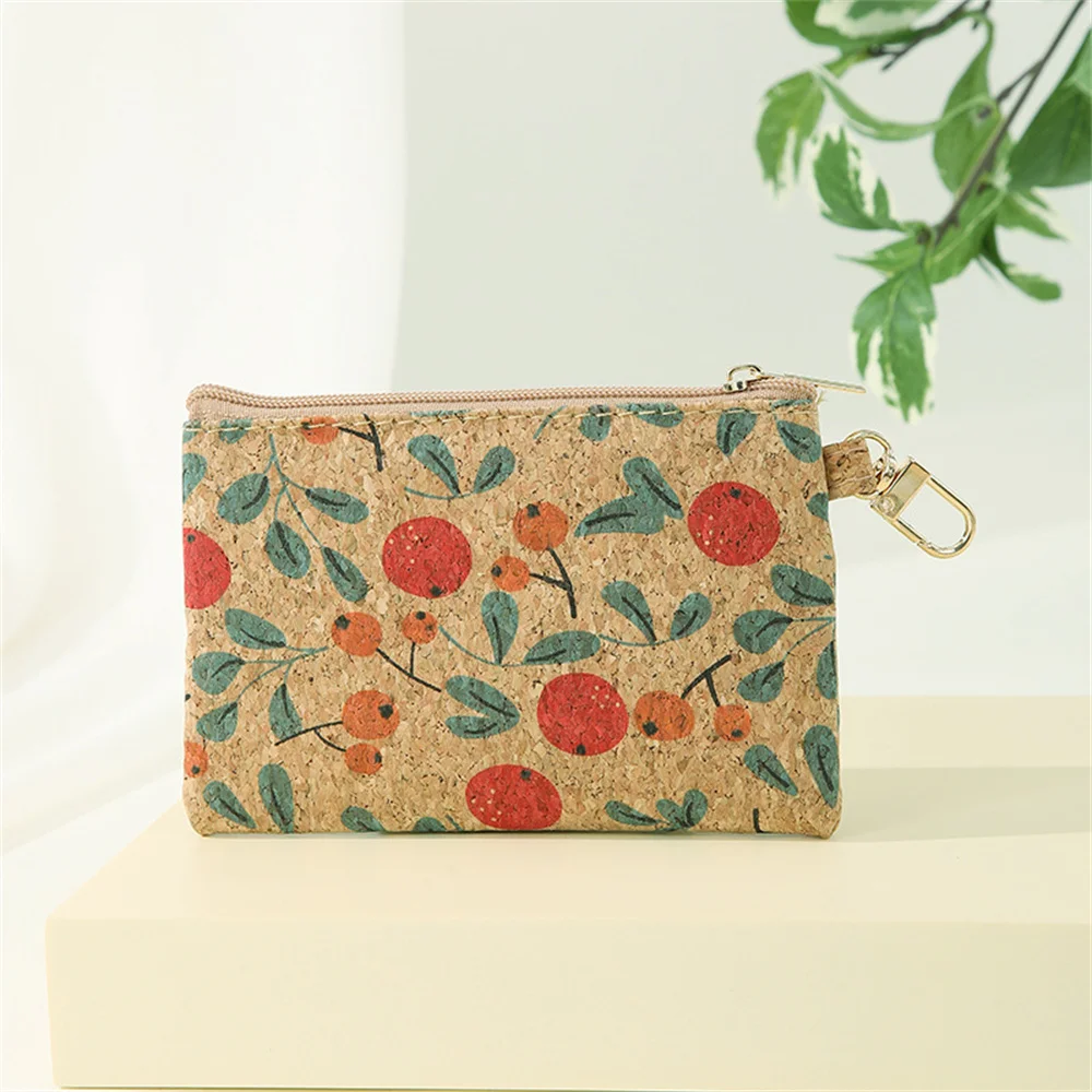 Retro Printed Coin Purse Women Men Cork Mini Wallet Small Bag Key Chain Ring Change Purses Zipper Money Bags Square Clutch Bag