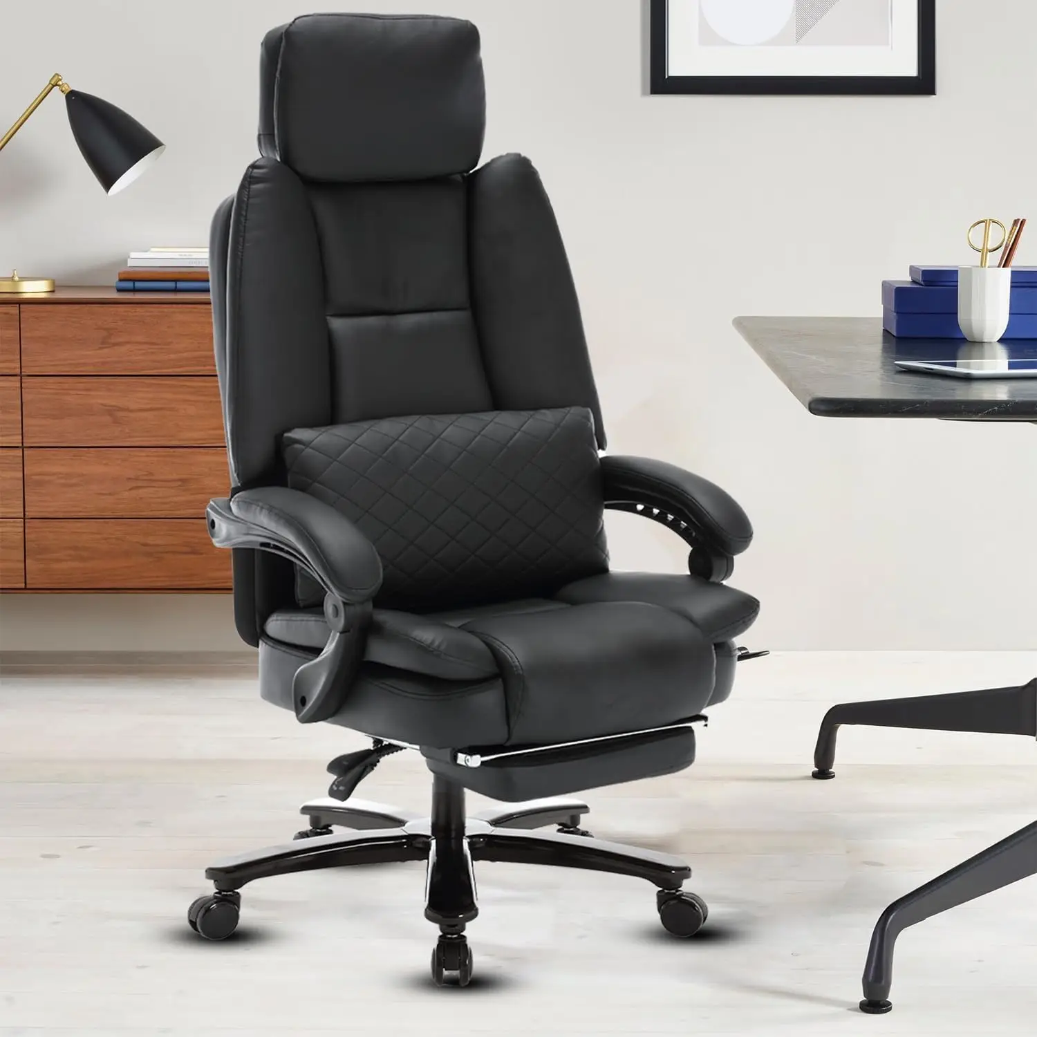 Big And Tall Reclining Office Chair 500Lbs, Pu Leather Recliner Chairs With Footrest, Oversized Heavy Duty Executive Chairs