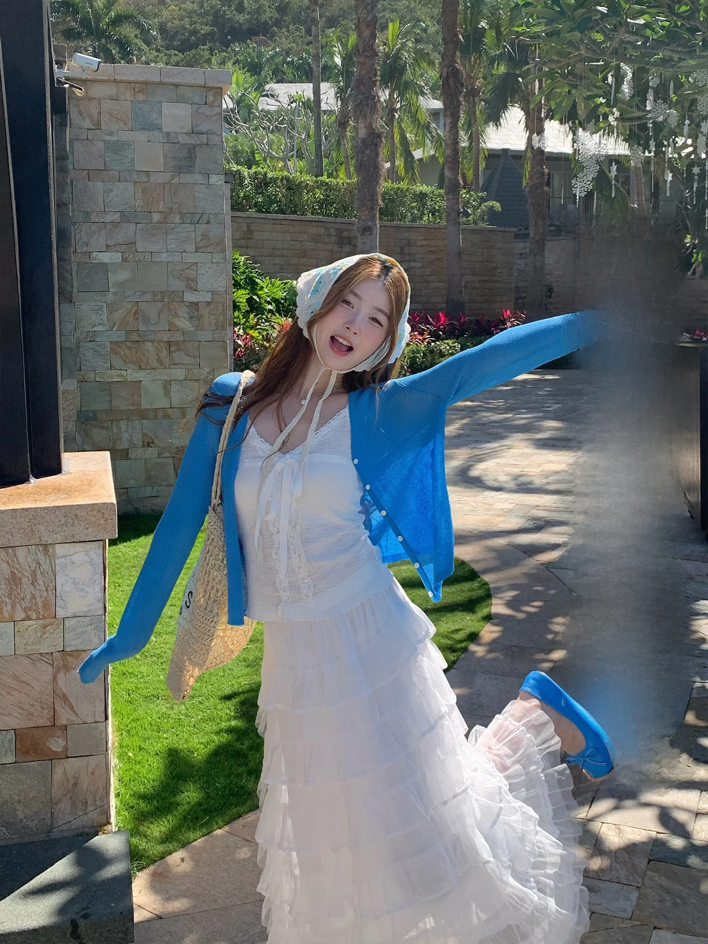 

Su San San Women's Klein Blue Cardigan And Skirt Set Spring Fashionable Three-Piece Suit Long Sleeve Sun Protection