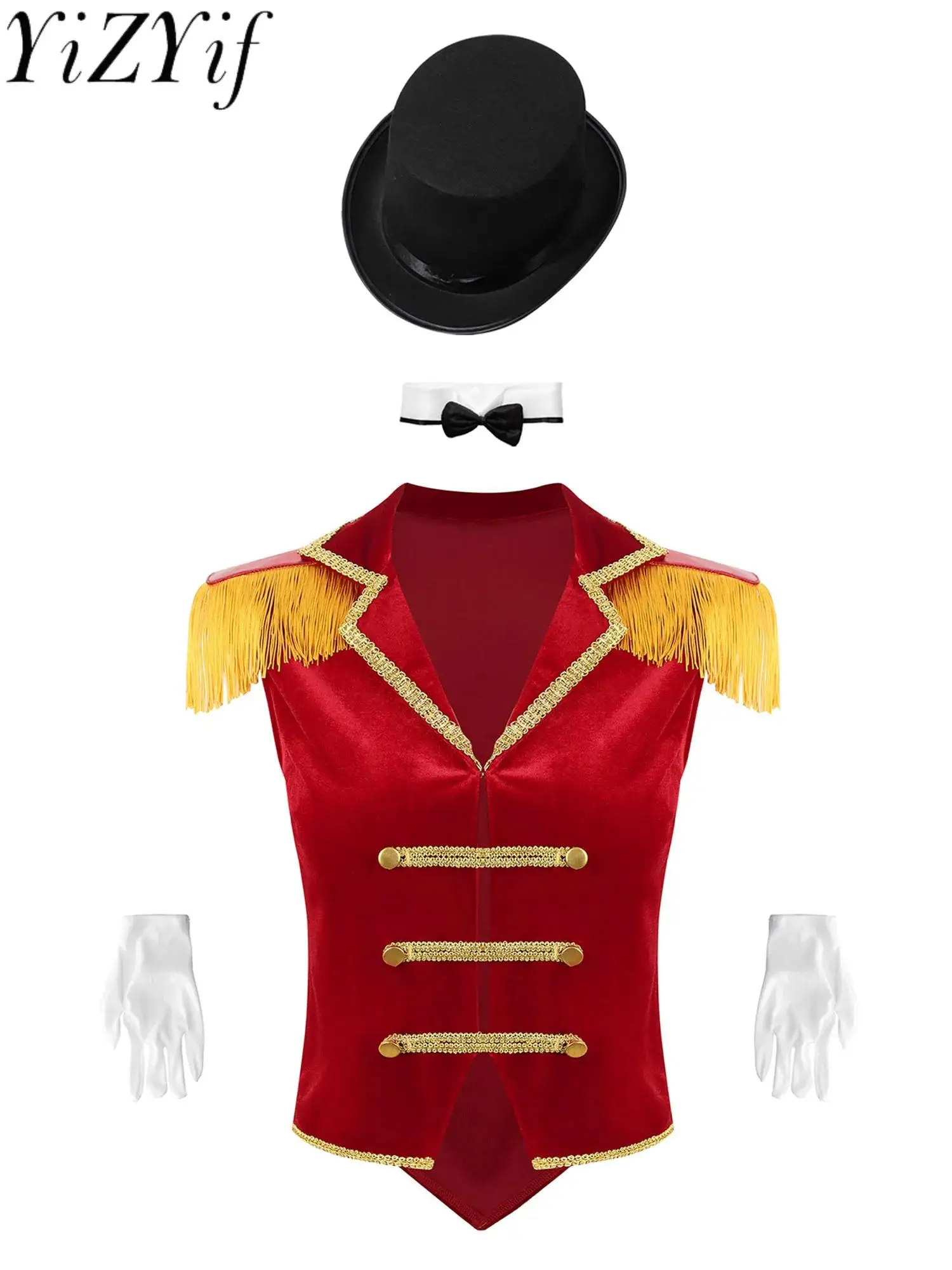 

Women Circus Ringmaster Cosplay Costume Disfraz Circo Fringed Shoulder Board Velvet Jacket Coat Outfit for Halloween Party