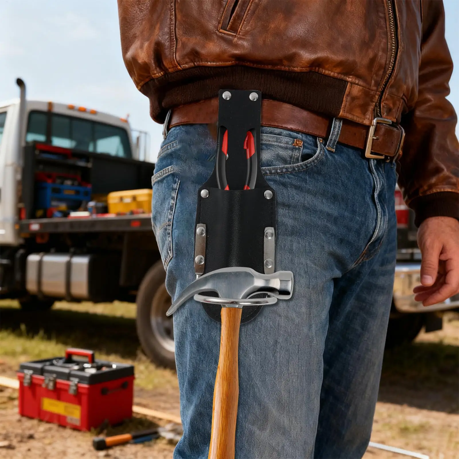 กระเป๋าใส่เครื่องมือ 2 in 1 สำหรับช่างไม้ งานบำรุงรักษาสวน งานตัดแต่งกิ่งไม้ ช่างไฟฟ้า ซองใส่คีมหนัง PU พร้อมห่วงสำหรับค้อน