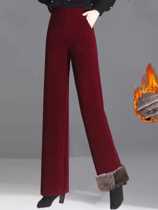 ارتفاع الخصر سروال قصير واسع الساق مريح Fce المرأة مستقيم الساق بنطلون تأثير التخسيس الخريف الشتاء وصول جديد