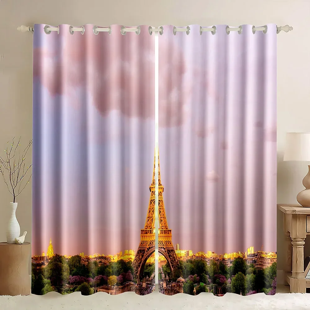 

Занавески с изображением Эйфелевой башни в Париже, романтический городской пейзаж, декор с изображением достопримечательностей Парижа, шторы на люверсах, 1 панель для гостиной