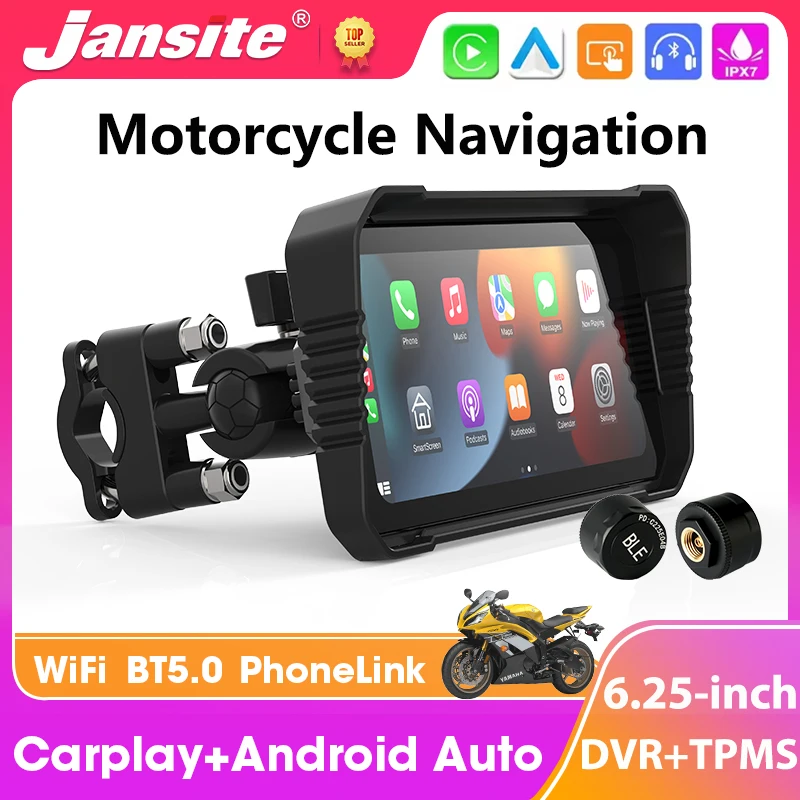 

Portable 6.25 inch Motorcycle Carplay GPS Navigation Drive Recorder IPX7 Waterproof Moto Monitor IPS Touch Screen Support TPMS