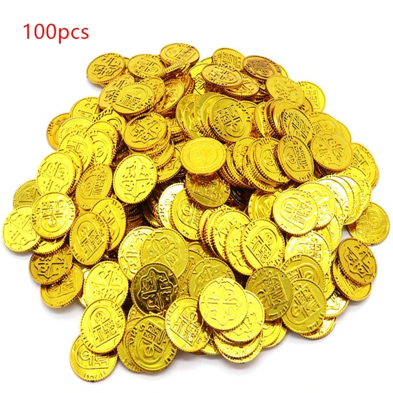 Plastic Pirate Golden Coin Games 100 Pieces Denomination Coin Children's Party Supplies Halloween Dec Kids