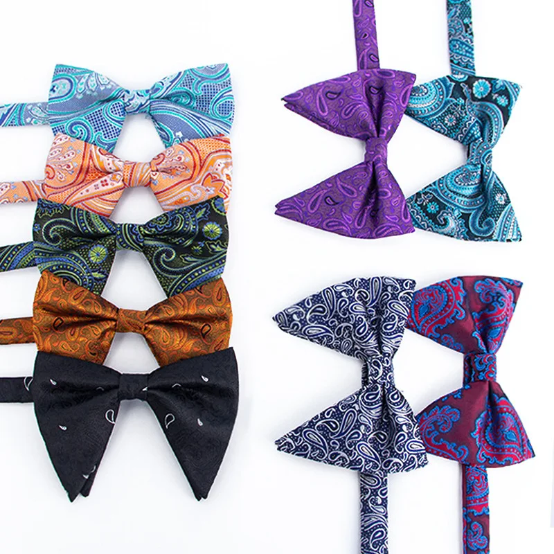 VEEKTIE Brand Big Bow ties for Men Paisley Luxury Pre-Tied Formal Tuxedo Bowtie Purple Orange Dropshipping Wedding Party Blue