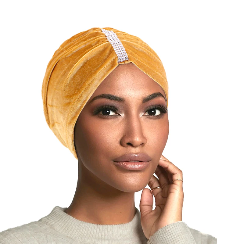 Winter Velvet Diamonds Turban Cap For Women Muslim Headscarf Bonnet Elastic Female Chemo Cap Hair Loss Bandana African Head Wrap