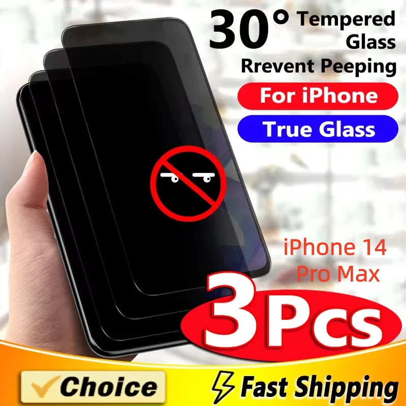 

3Pcs Privacy Screen Protectors for IPhone 14 Pro Max Anti-spy Tempered Glass