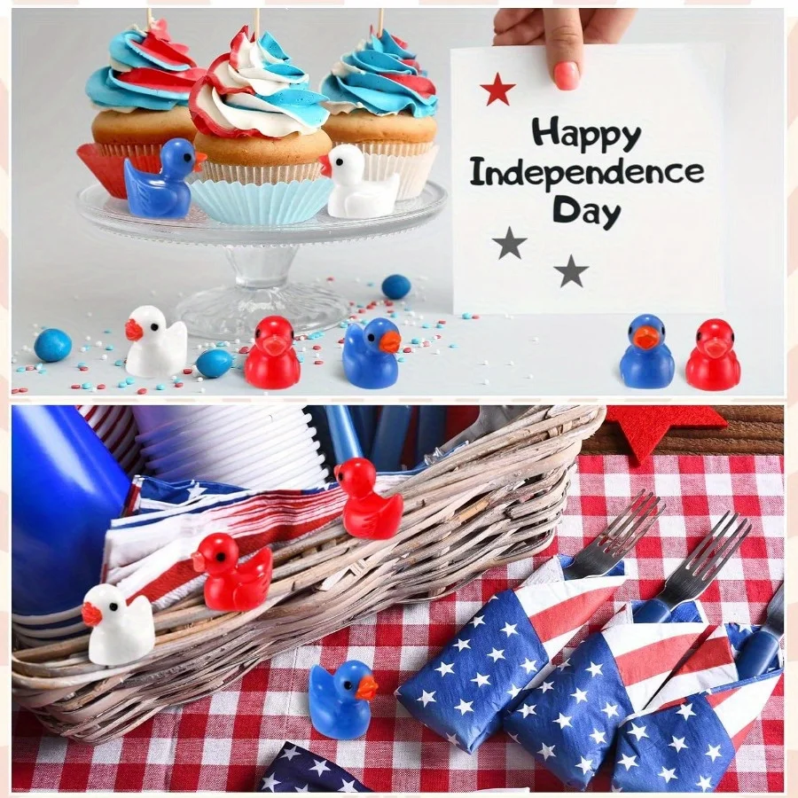 Independence Day Patriotic Ducks: Mini Resin Ducks in Blue, Red, And White - Perfect for Shower, Birthday, Or Memorial Day Gifts