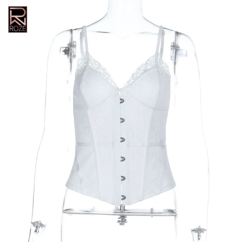 

Adjustable Button Front Lace Camisole, White Bustier Top for Layering or Outerwear, Sexy Feminine Blouse for Date & Daily Wear