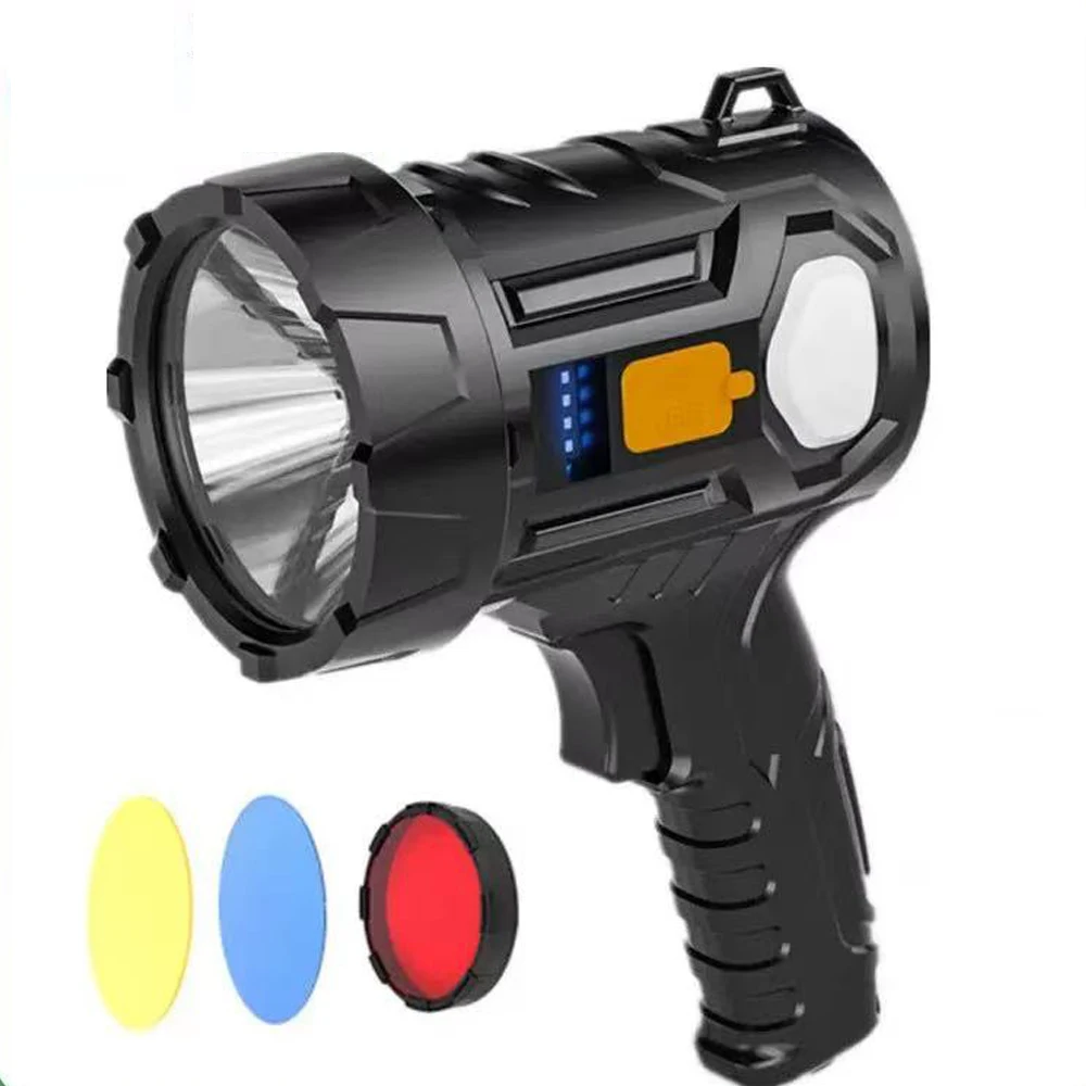 

Rechargeable Spotlight, 3000 Lumens Handheld Hunting Flashlight Led Spot light with Cob Light and Solar Panels for Camping