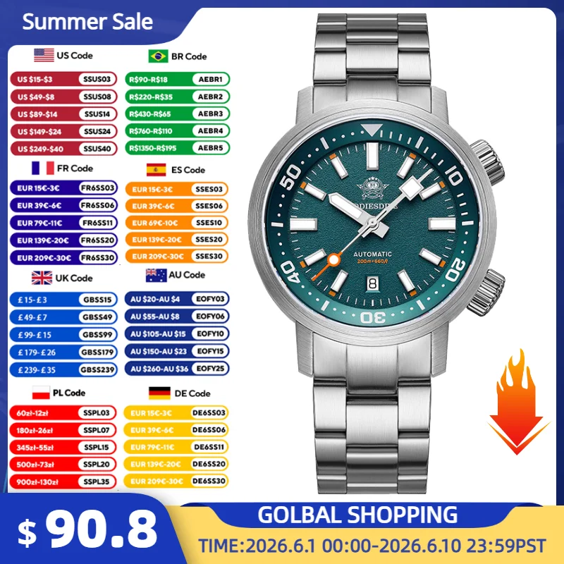 

ADDIESDIVE Men Automatic Mechanical Watches Sapphire Glass 200m Waterproof Diver Watch Luminous 316L Steel Luxury Wristwatch New
