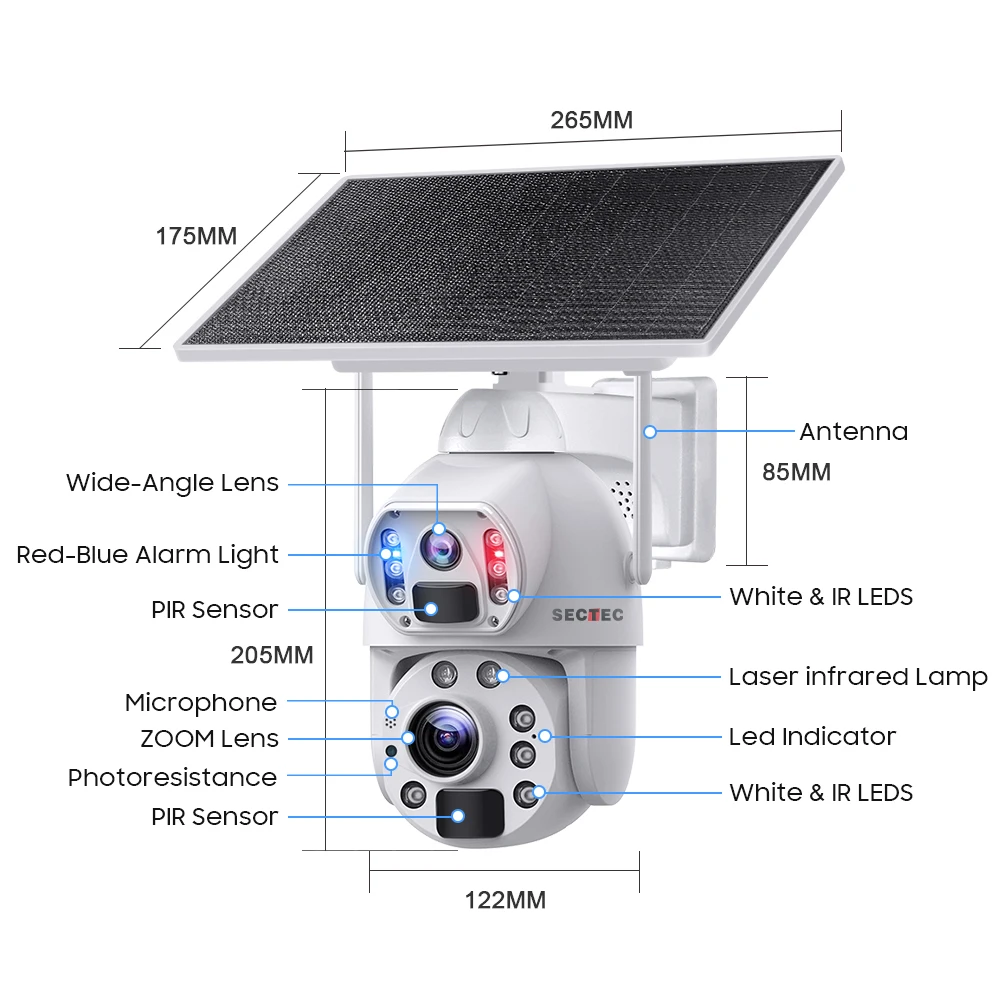 Imagem -05 - Sectec-câmera de Vigilância ao ar Livre com Bateria Solar Zoom x Zoom 36x com Bateria Solar Ptz 4g Wi-fi