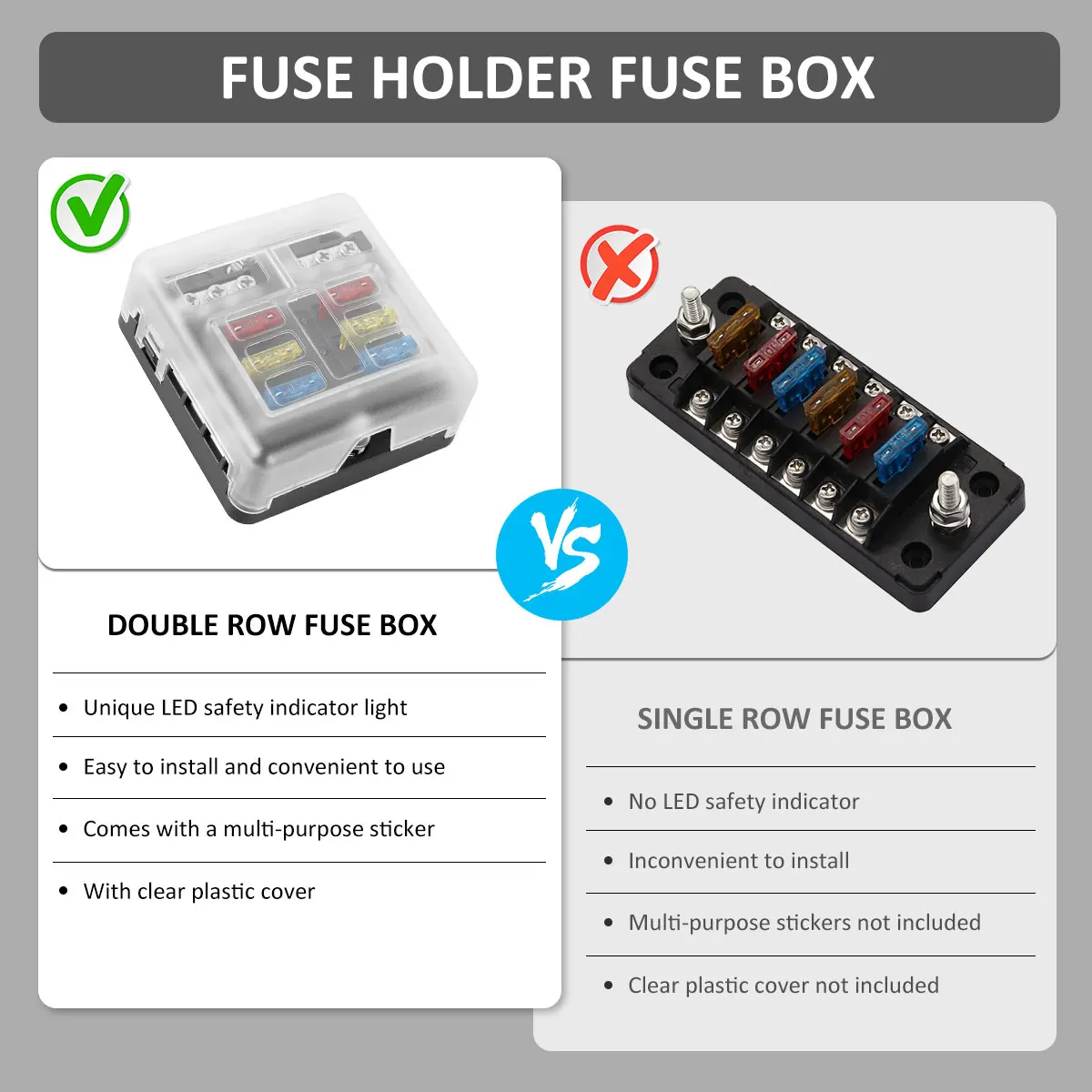 4/6 Way Car Boat Fuse Box DC 32V Circuit Standard Blade Fuse Block LED Warning Indicator Car Marine Waterproof Fuse Box Bracket