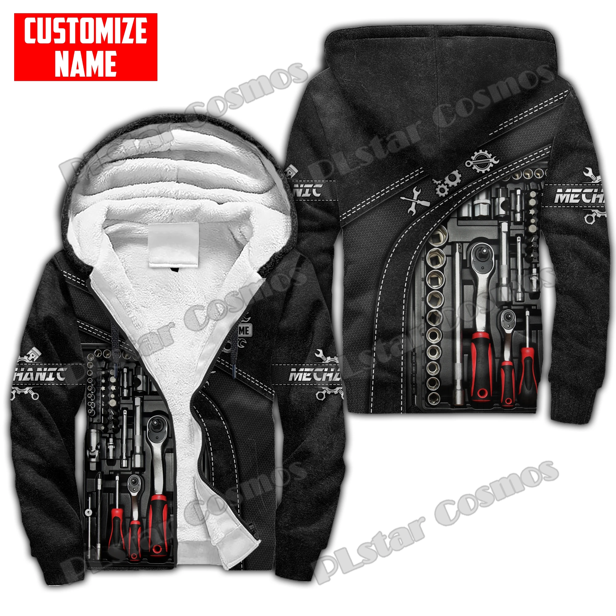 Imagem -05 - Hoodies com Zíper de lã para Homens e Mulheres Jaqueta Double Plus Velvet Impresso em 3d Crânio Mecânico Automático Nome Personalizado Quente Inverno Jr01