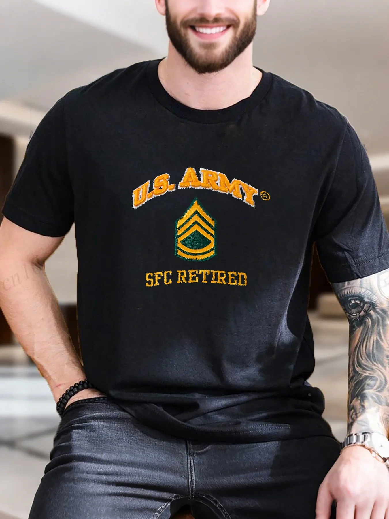 

New Arrival Fashion Men's Printed Short Sleeve T-Shirt 100% Cotton Comfortable Military Rank Insignia Design Casual Summer Tee B