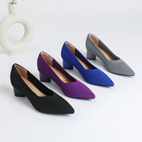 Women's high heels, pointed knit breathable and comfortable shoes (5cm high), new for autumn 2024