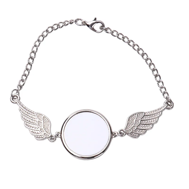 Fashion Round&Heart Pendants Bracelet With Angle Wing Sublimation Blank Bracelets Hand Ornament Gift For Heat Transfer Print