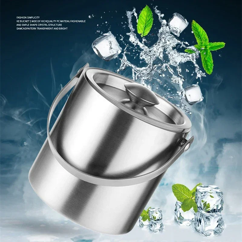 Stainless Steel Ice Grain Ice Bucket Double Walled Cooler Bucket Portable Beer Bucket with Comfortable Carry Handle Beer Cooler