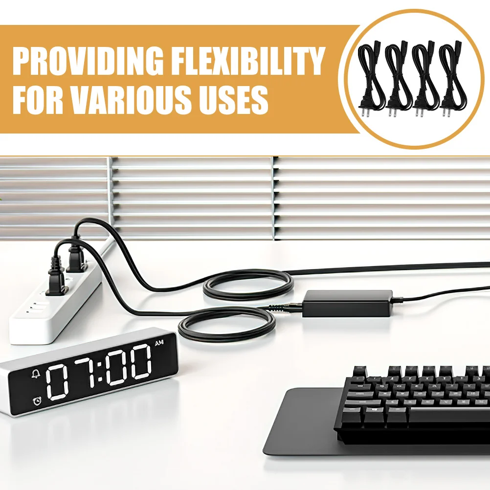 

4pcs Power Cord Replacement 2-Prong Long Length For Printer Computer Home Appliances Us Plug Cable