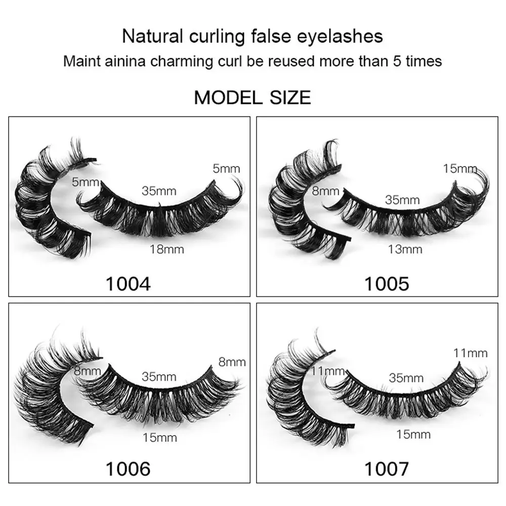 Reutilizável Fluffy Faux Mink Lashes, Cílios Postiços, D Curl, Cílios Postiços, Cílios de Tira Russa, 10 Pares