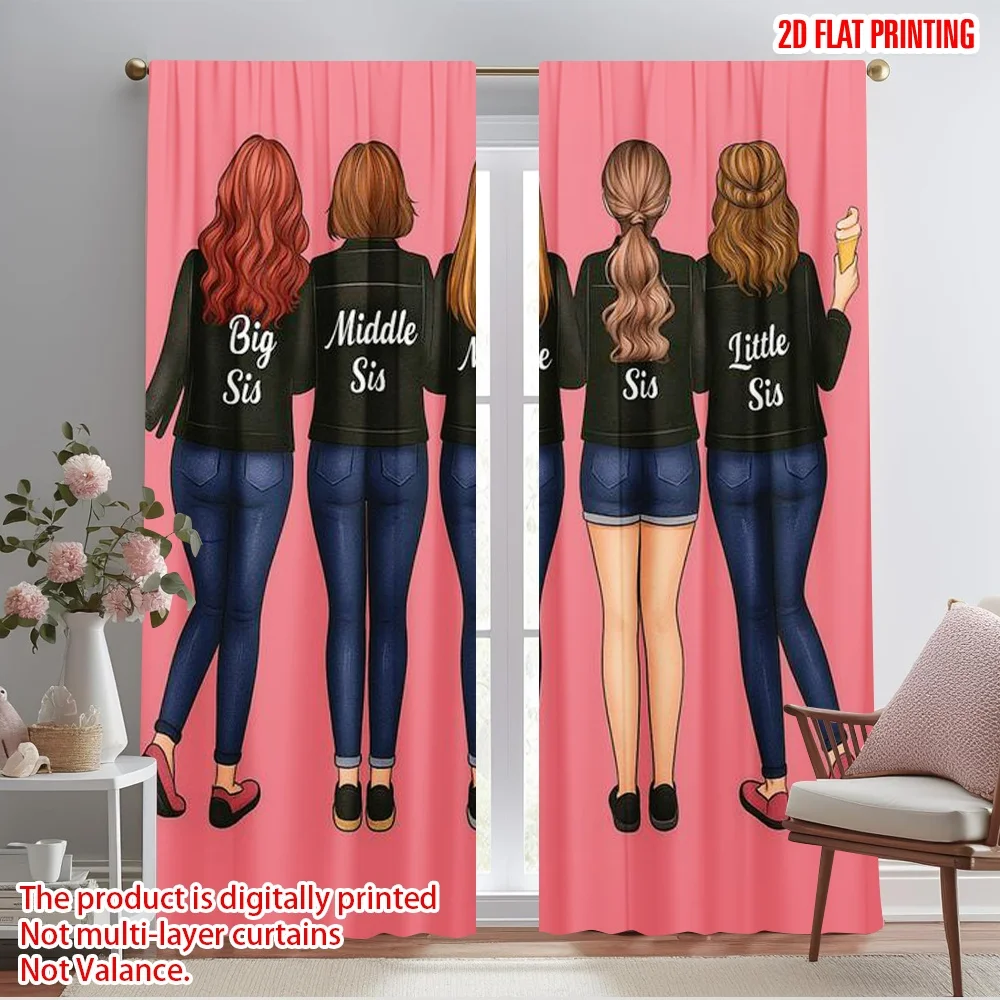 2pcs,2D plane printing Curtain Popular Sisters Together Versatile Durable Polyester (without rod) Art Deco Festive for Room,