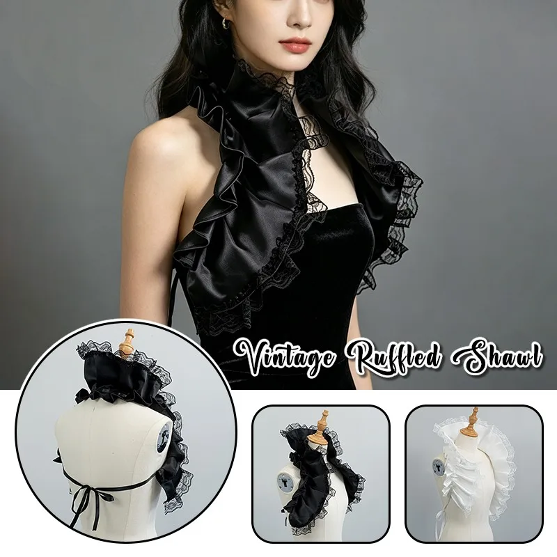 67cm Unisex Vintage Ruffled Shrug Shawl Gothic Fake Collar Shoulder Wrap Cape Costume Halloween Accessories
