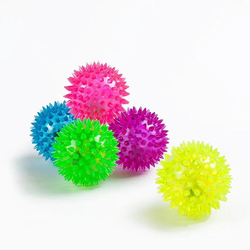 Flash Sound Spiny Pet Toy 7.5cm Whistle Luminous Spiny Tpr Elastic Massage Ball Cat And Dog Pet Toys