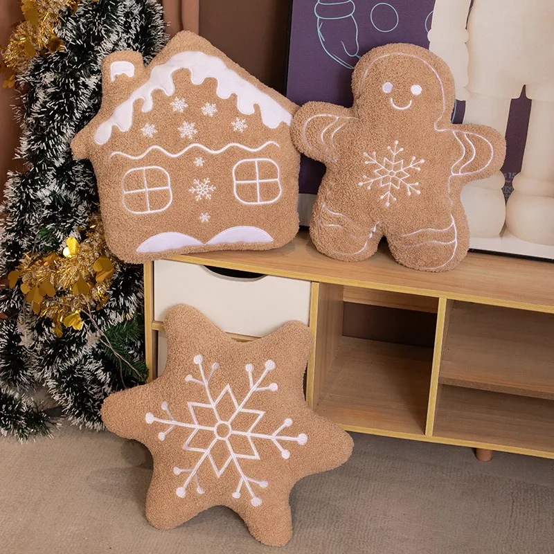 Adorable juguete de peluche de pan de jengibre, relleno de caramelo, Chocolate, hombre de jengibre, cojín, árbol de Navidad, casa, lazo, decoración de anillo, ciervo de Navidad