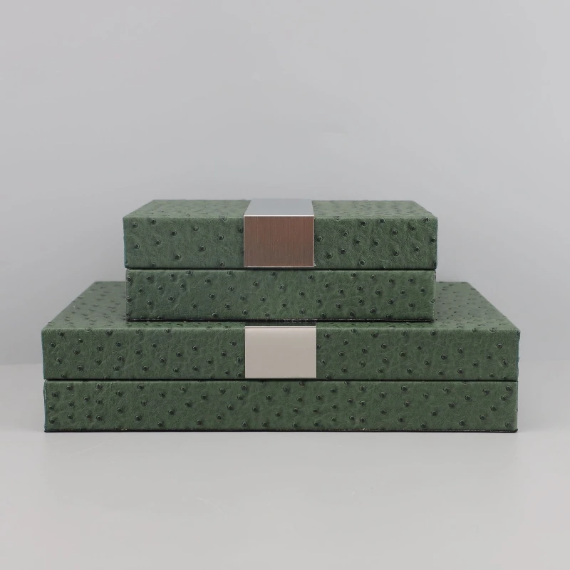 

New Chinese leather green storage box ornament model room