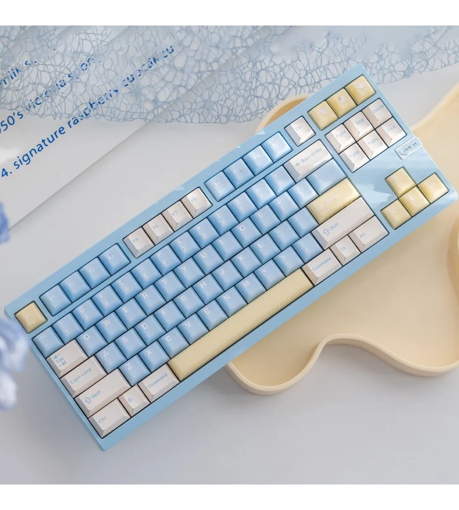 Keycap full set PBT + PC two-color original height white peach oolong/sea salt soda semi-transparent mechanical keyboard