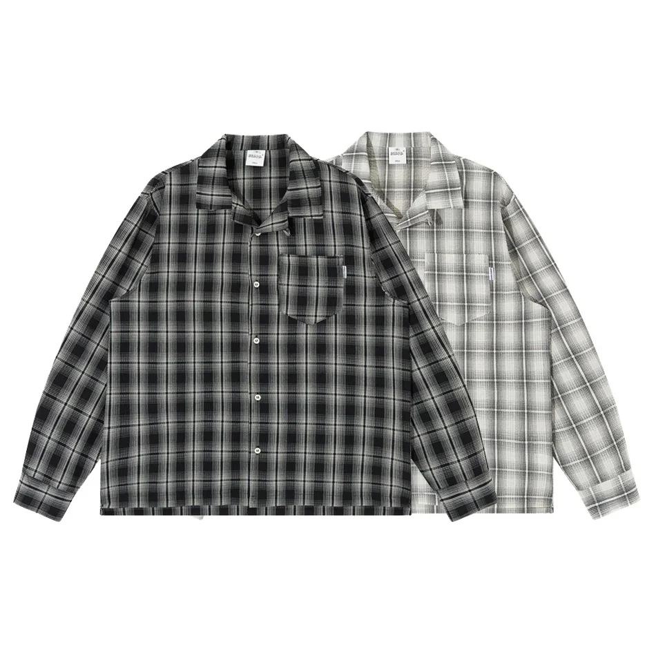 

Long Sleeve Shirt Men Streetwear Cityboy Fashion Casual Loose Plaid Cargo Shirts Campus Boys Oversize Blouses