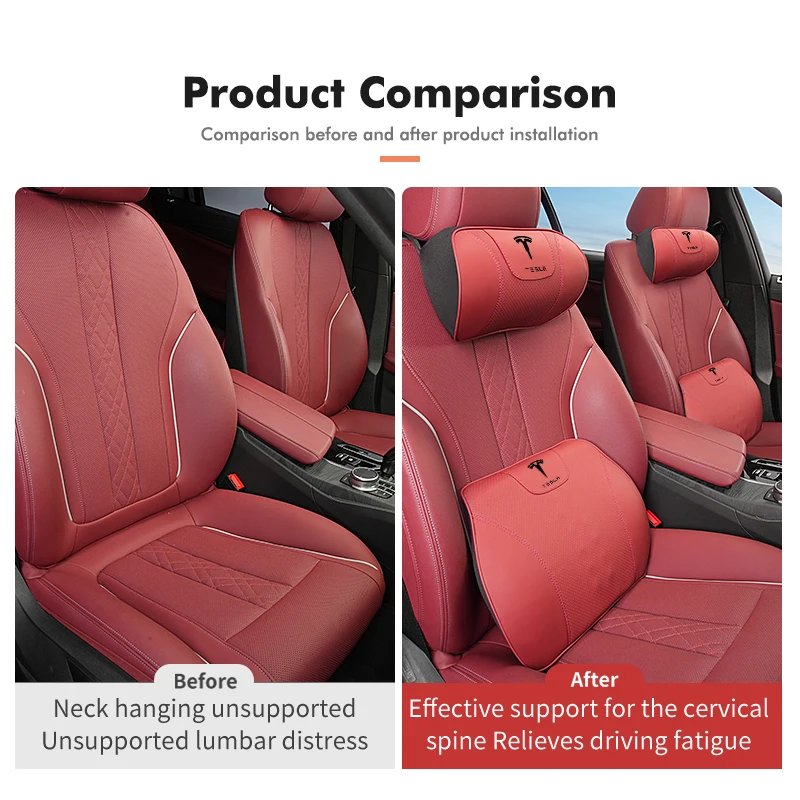 Car Seat Vehicle Headrest Lumbar Support Neck Pillow Cushion For Tesla Model 3 Y S X Roadster Bonina Coil