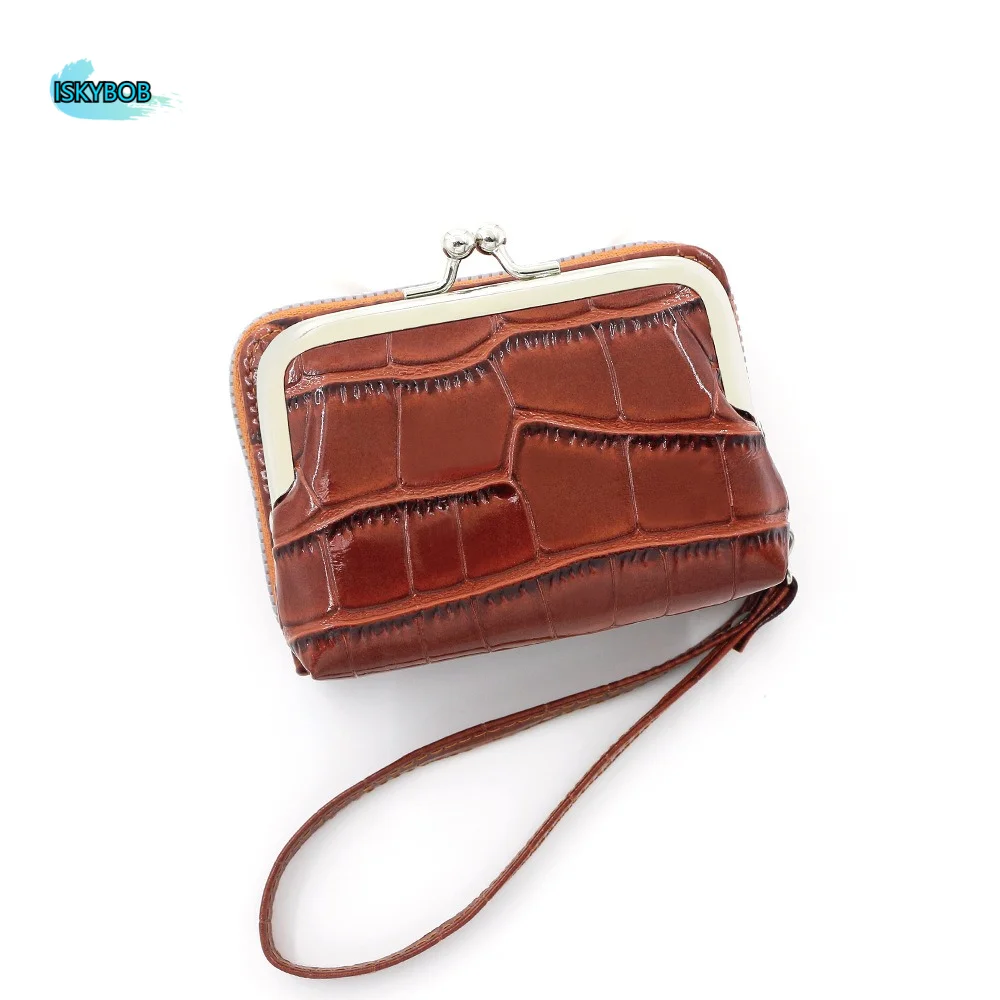 

Elegant Kiss Lock Wallet PU Leather Korean Style Earphone Storage Bag Solid Color Crocodile Texture Woman Coin Purse