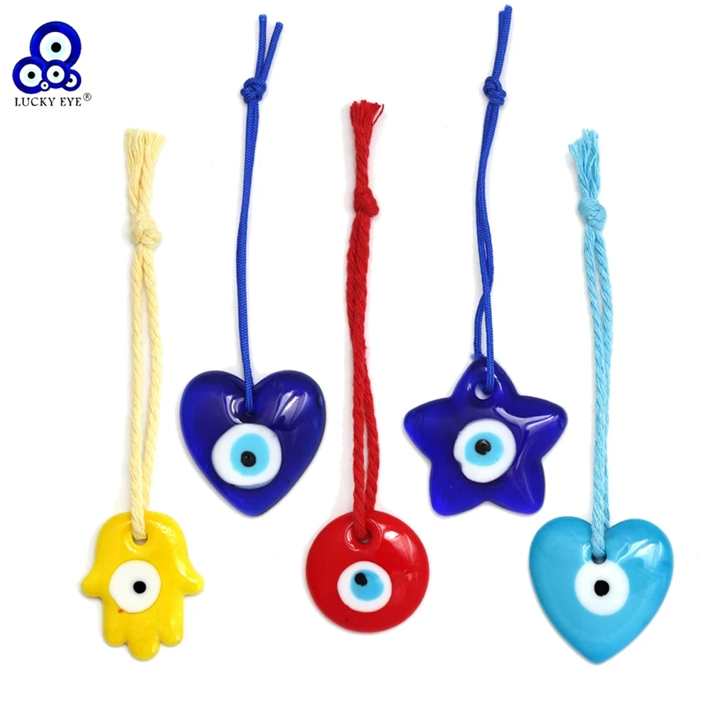 Lucky Eye Glas Tropfen Öl Türkischer Böser Blick Wandbehang Geflochtenes Seil Herz Fatima Hand Anhänger Schlüsselanhänger für Frauen Männer Schmuck
