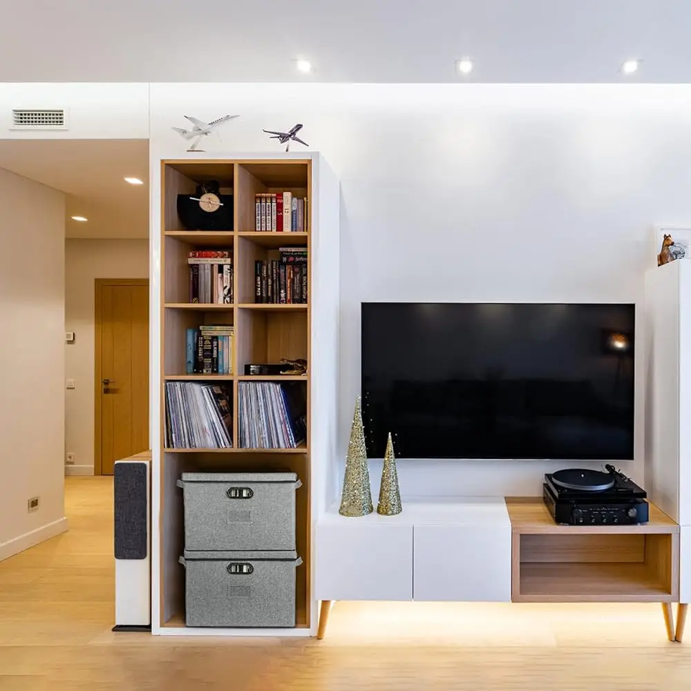 12-Inch Vinyl Record Storage Boxes With Lids And Handles, Stylish And Practical Lp Record Organizer For 100+ Single Records,