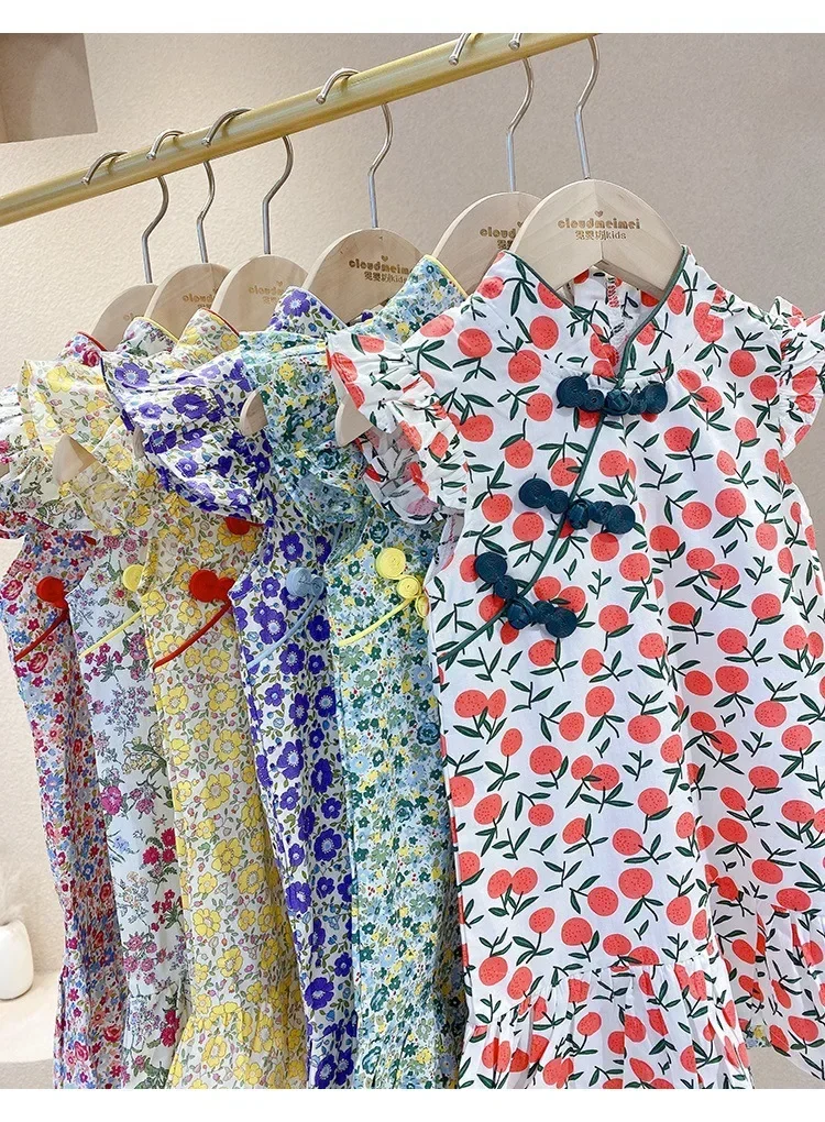 Girl Summer Dress Cheongsam Children\'s Dresses Vestidos Kids Clothes Fashion Baby Chinese Qipao Modern Hanfu Girl\'s Tang Style