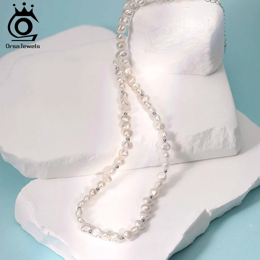 

ORSA JEWELS Handmade 925 Sterling Silver Irregular Baroque Pearl Necklace for Women Bead Chokers Necklaces Jewelry GPN94
