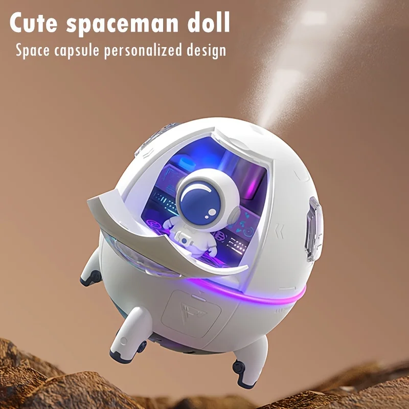 เครื่องทําความชื้นนักบินอวกาศแบบพกพาพร้อมไฟ LED และเครื่องกระจายกลิ่นหอม - ขับเคลื่อนด้วย USB เพื่ออากาศที่สะอาดและชุ่มชื้น