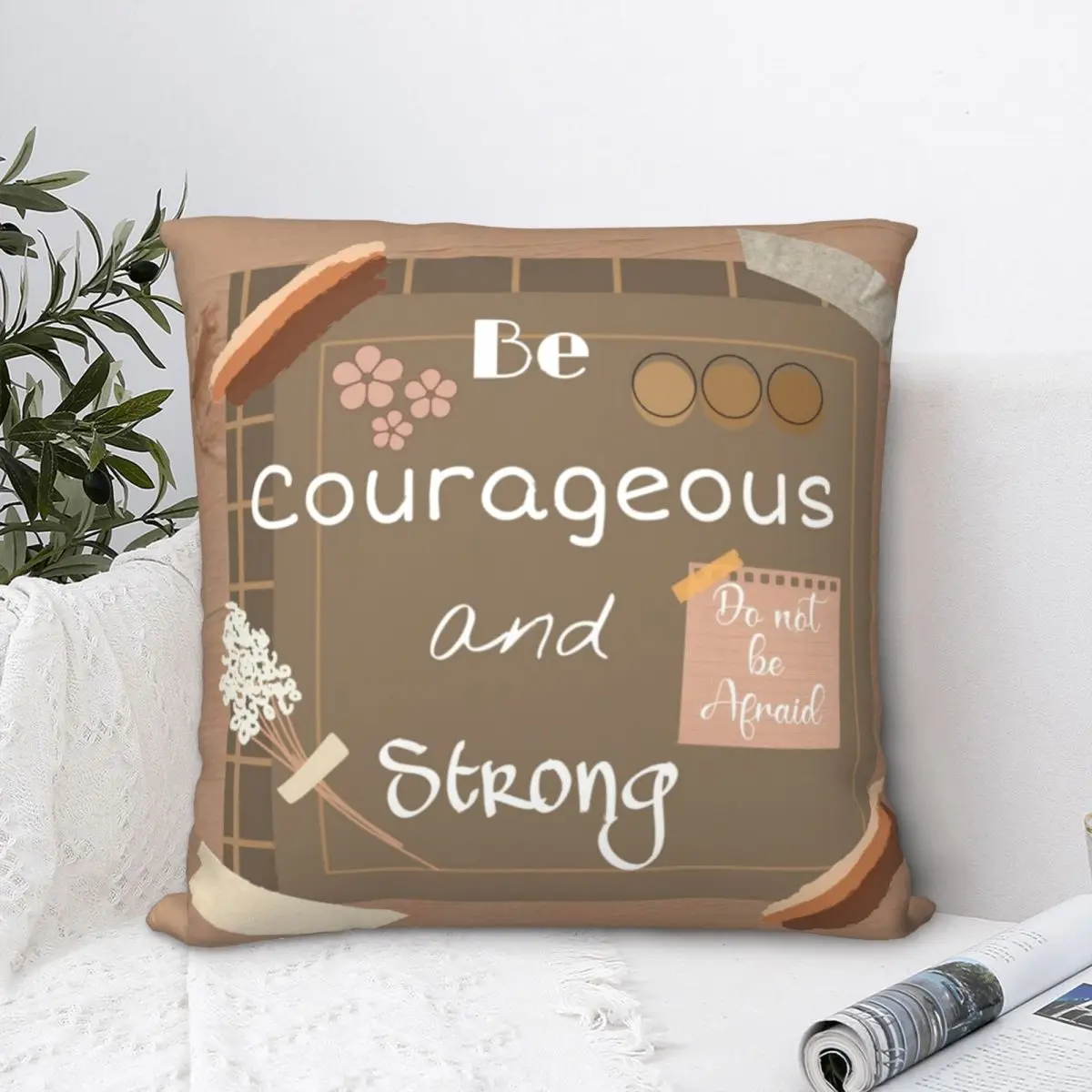 Be Courageous And Strong Square Pillowcase Polyester Pillow Cover Velvet Cushion Zip Decorative Comfort Throw Pillow For Bedroom