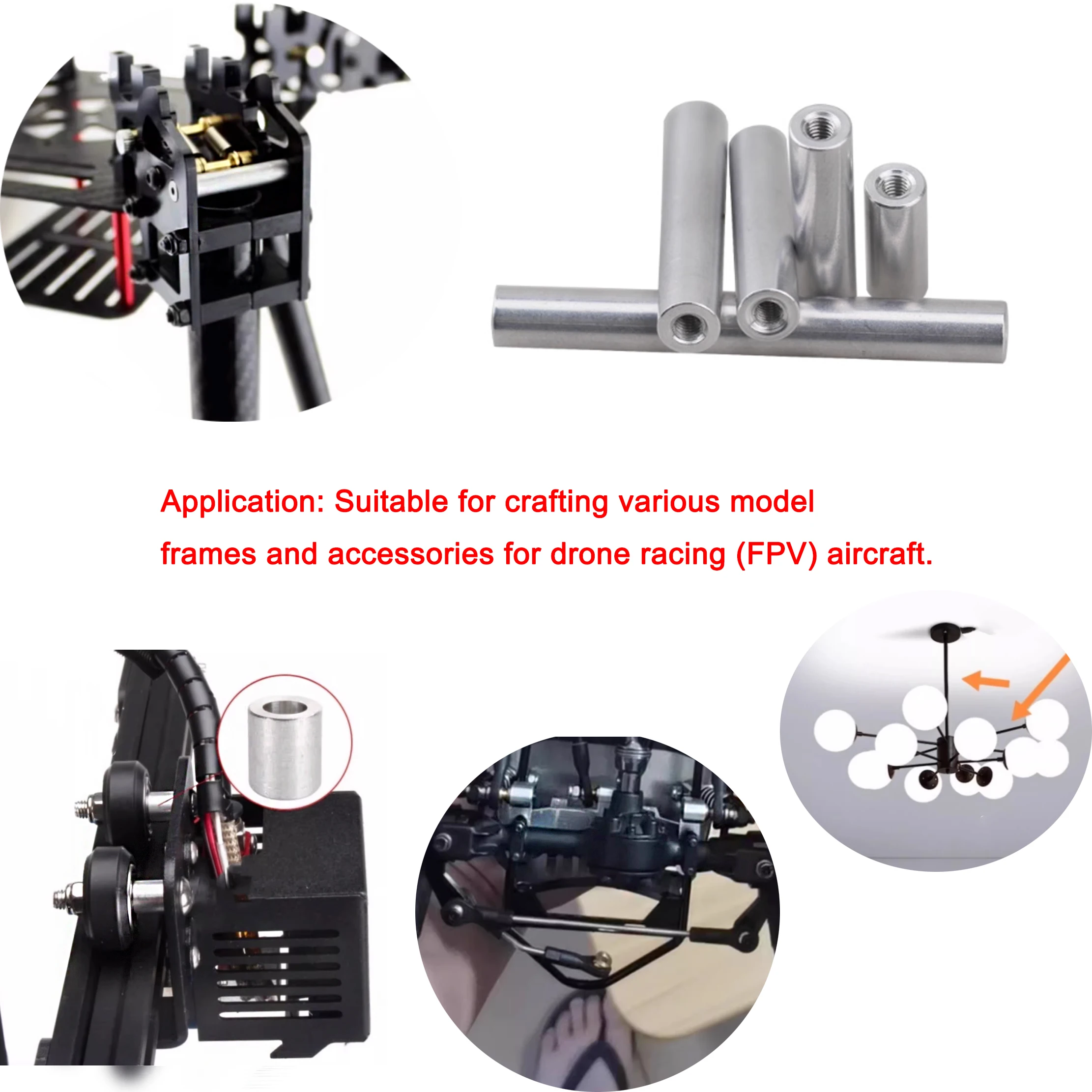 M2 M3 M4 M5 M6 M8 M10 6061 Round Aluminum Standoff Column Rods Round Aluminum Spacer for RC Multirotors