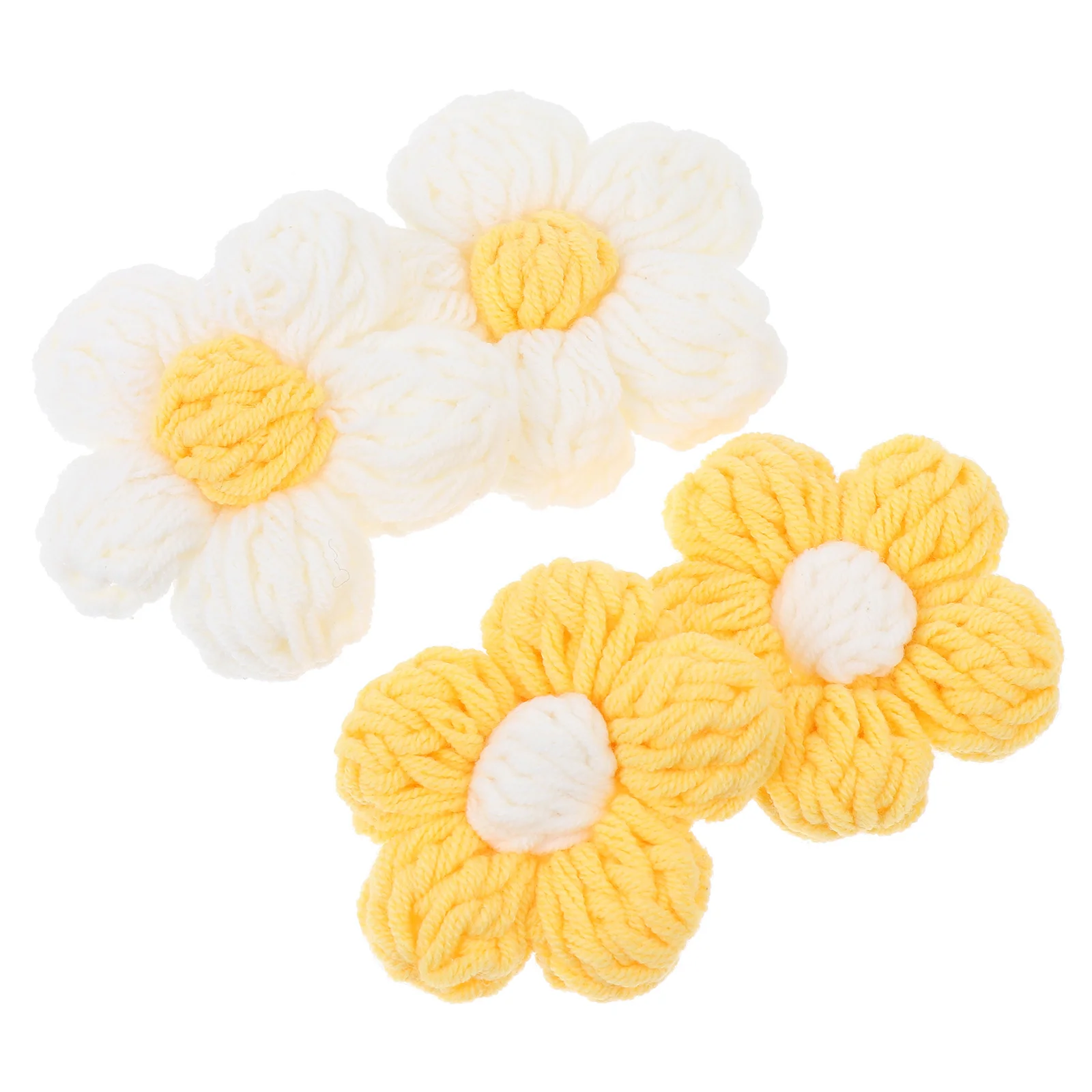 

4pcs Crocheted Puff Flower Diy Ornament Brooch Hairpin Decor For Clothes Bag Phone Cover Craft Floral Sewing Accessories