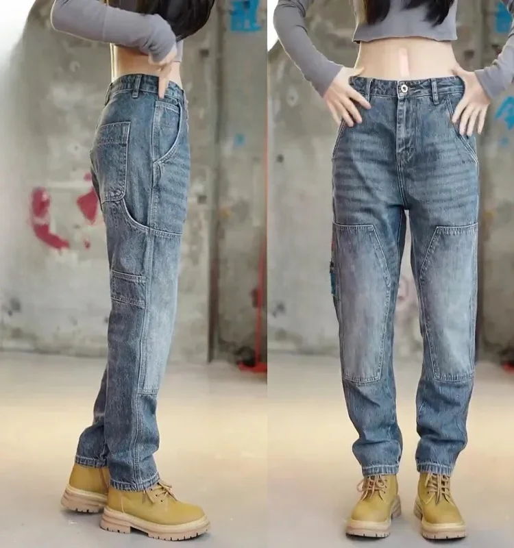 

Large Size Workwear Jeans Men's Straight Loose American Retro Outdoor Wear-Resistant Casual Pants Youth Fashion Thick Denim