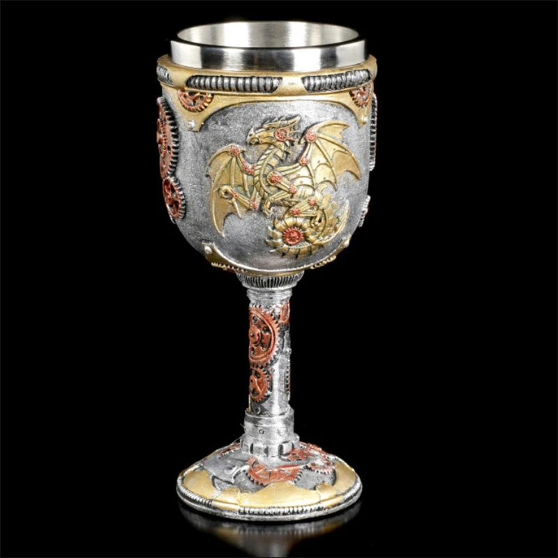 

Mechanical Dragon Wine Glass Steampunk Resin Stainless Steel Goblet Medieval Cocktail Glasses Whiskey Cup Pub Bar Drinkware