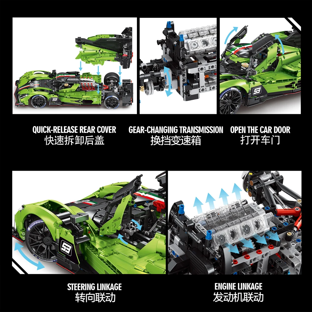 3771 pçs moc técnico 1:8 rc carro de corrida lee mans sc63 blocos de construção tijolos montagem modelo brinquedos das crianças presente aniversário conjunto