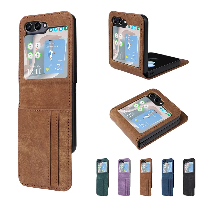 For Samsung Z Flip 5 5G Cover Business Leather Split Multi-slot Card Wallet Scratch Resistant Case For Galaxy Z Flip5 Phone Bags