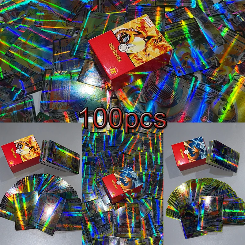 100 Stück Spanien-Spiel Gigantamax Glurak / Reshiram Karten Mega Glänzende Sammelkarten Kampf-Booster Spielzeug Geschenk für Jungen